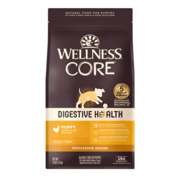 Wellness CORE Digestive Health Puppy formula bag for gut health.