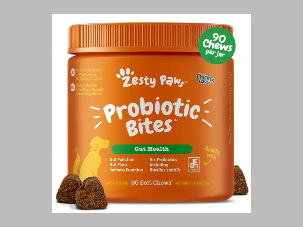 Best Probiotic for Dog Zesty Paws Probiotic Bites for digestive problems.