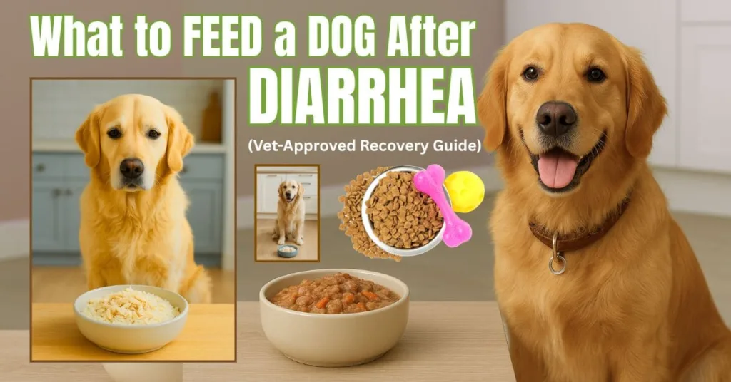 Golden Retriever eating chicken and rice after diarrhea – what to feed a dog after diarrhea