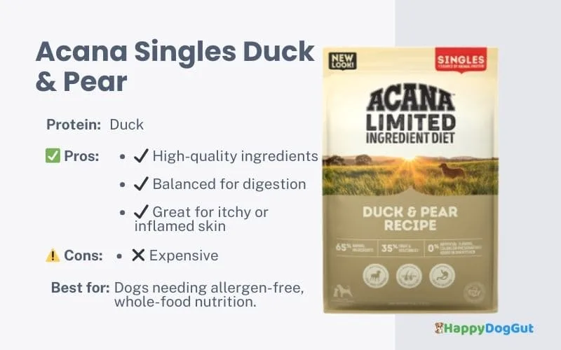 Acana Singles Duck and Pear limited ingredient dry dog food for sensitive stomachs