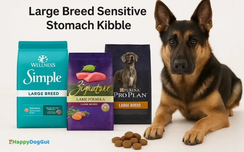 Large breed kibble options designed for sensitive stomachs including Wellness and Zignature