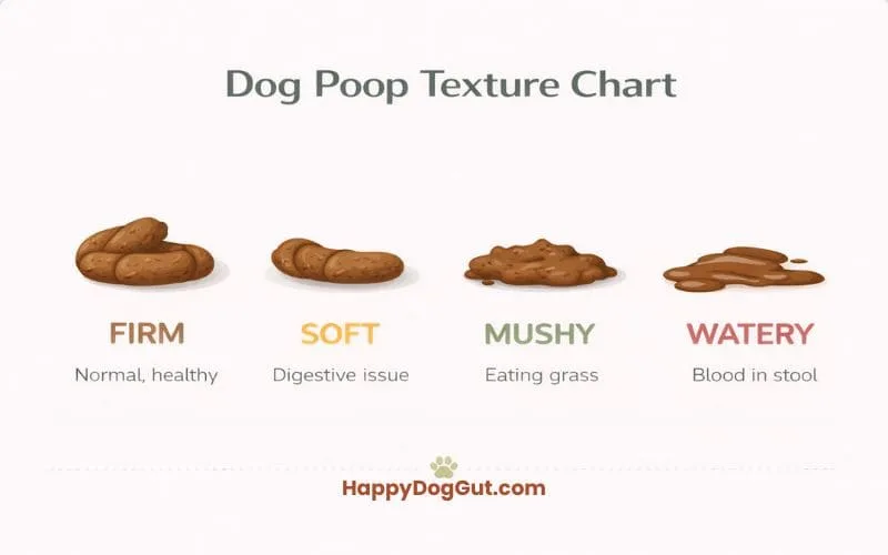 dog poop texture chart showing firm, soft, mushy, and watery stool types