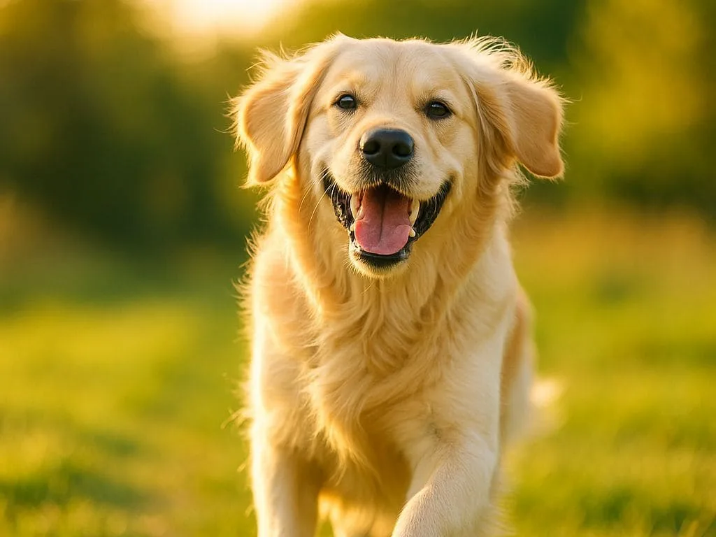 Smiling dog running outdoors after switching to a fiber-rich diet