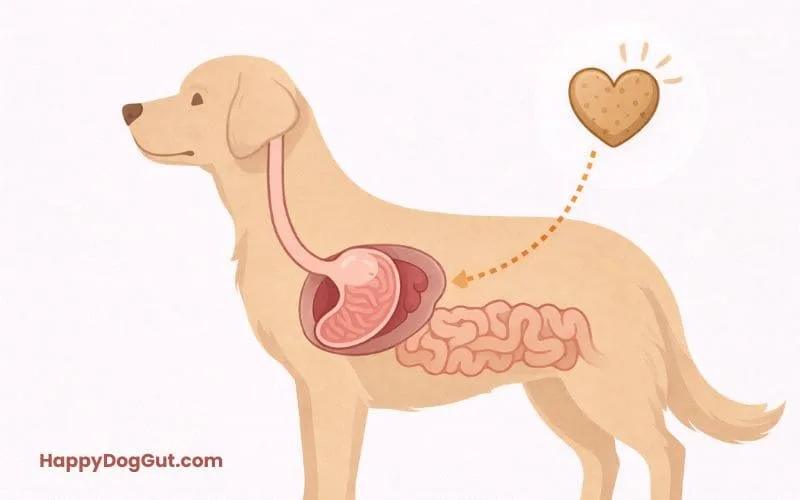 dog stomach illustration showing how treats can affect digestion