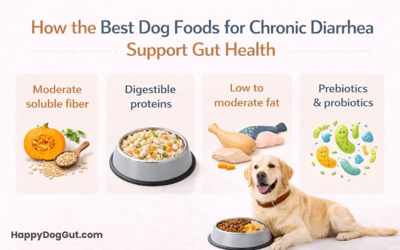 infographic showing how best dog foods for chronic diarrhea support gut health
