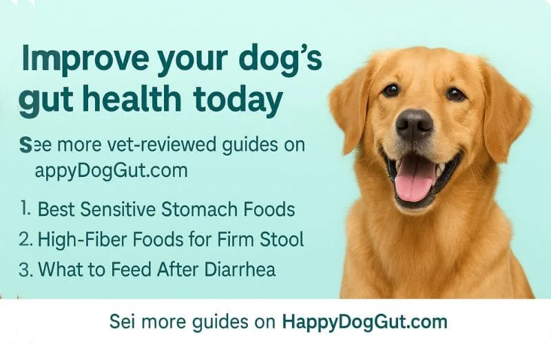 Call to action banner inviting readers to explore dog gut health guides on HappyDogGut.com.