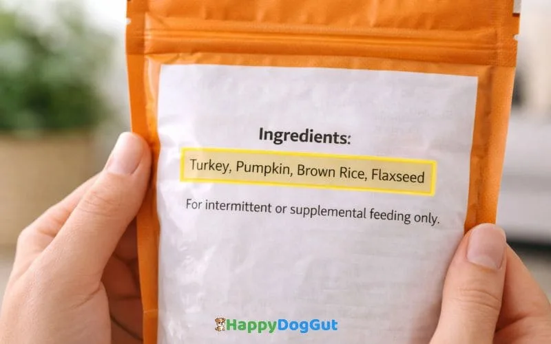 dog treat ingredient label showing a short and simple ingredient list