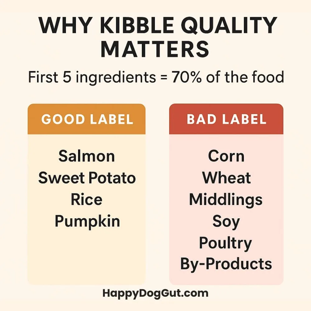 Infographic comparing high-quality kibble ingredients vs low-quality fillers
