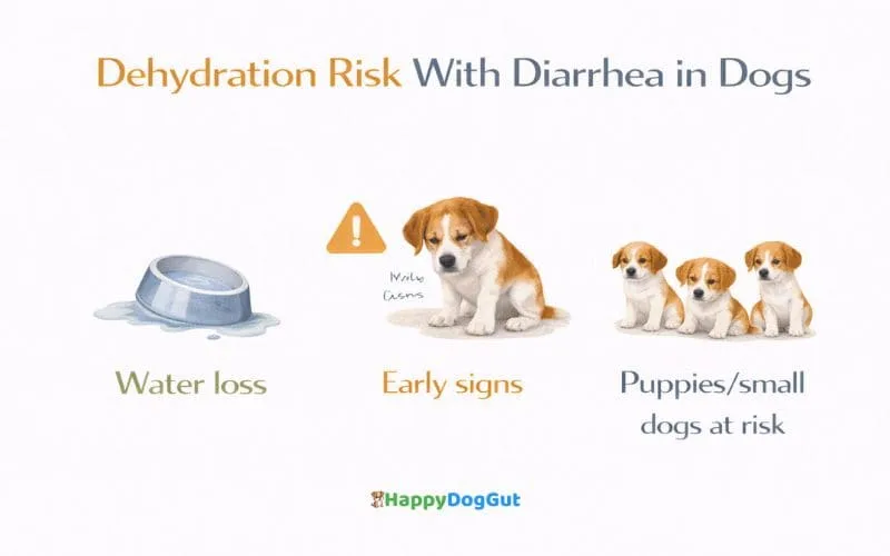 Infographic showing dehydration risk in dogs with diarrhea