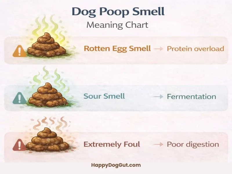 Chart showing what different dog poop smells may indicate about diet