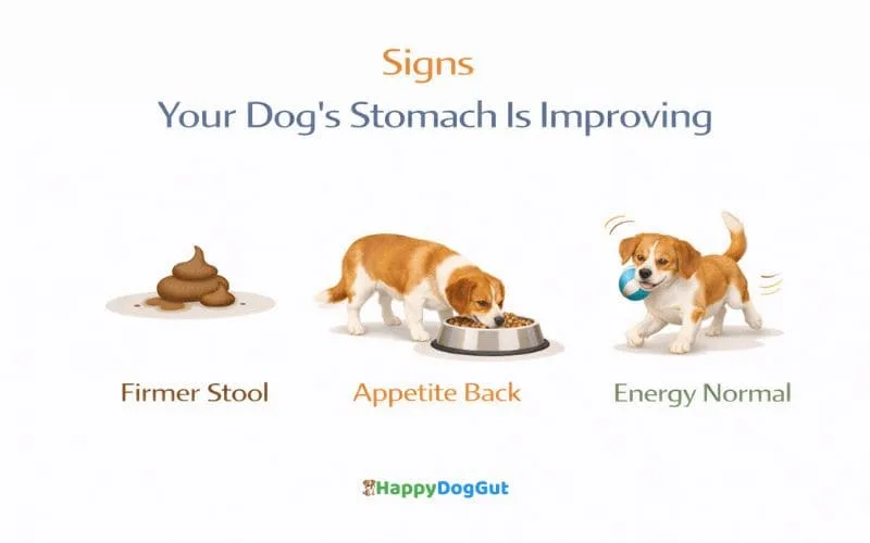 Infographic showing signs a dog’s stomach is improving