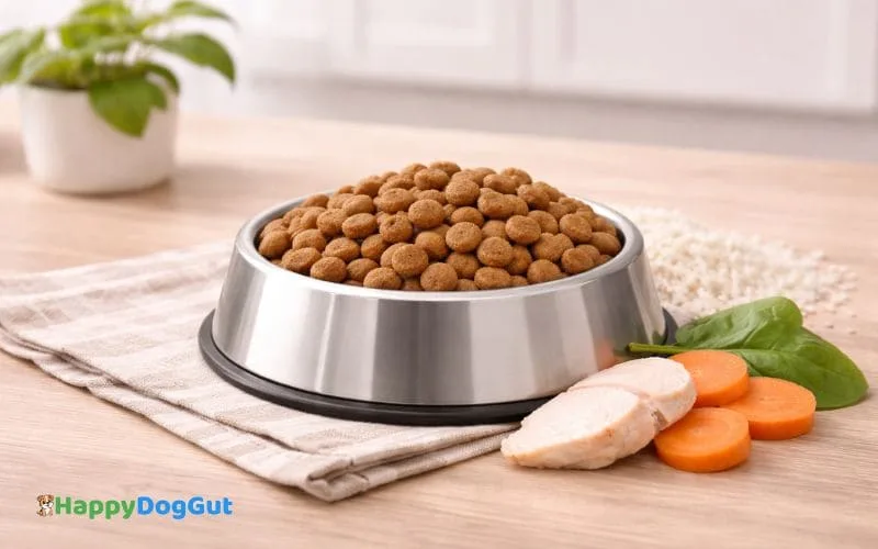 Plain dog food bowl representing best dog foods for IBD and gentle digestion