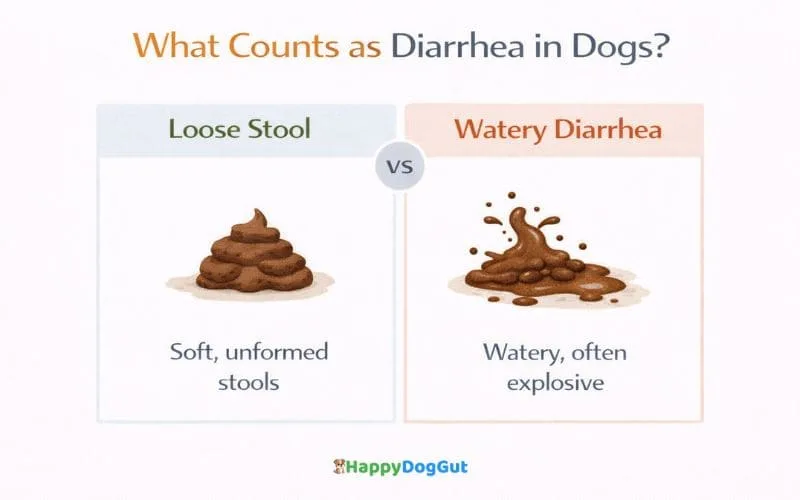 Infographic comparing loose stool and watery diarrhea in dogs