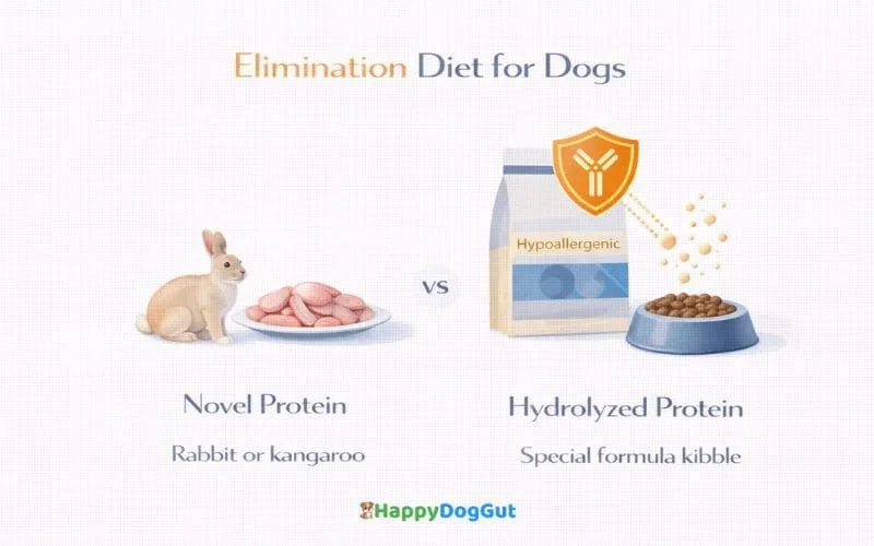 Infographic comparing novel protein and hydrolyzed protein diets for dogs